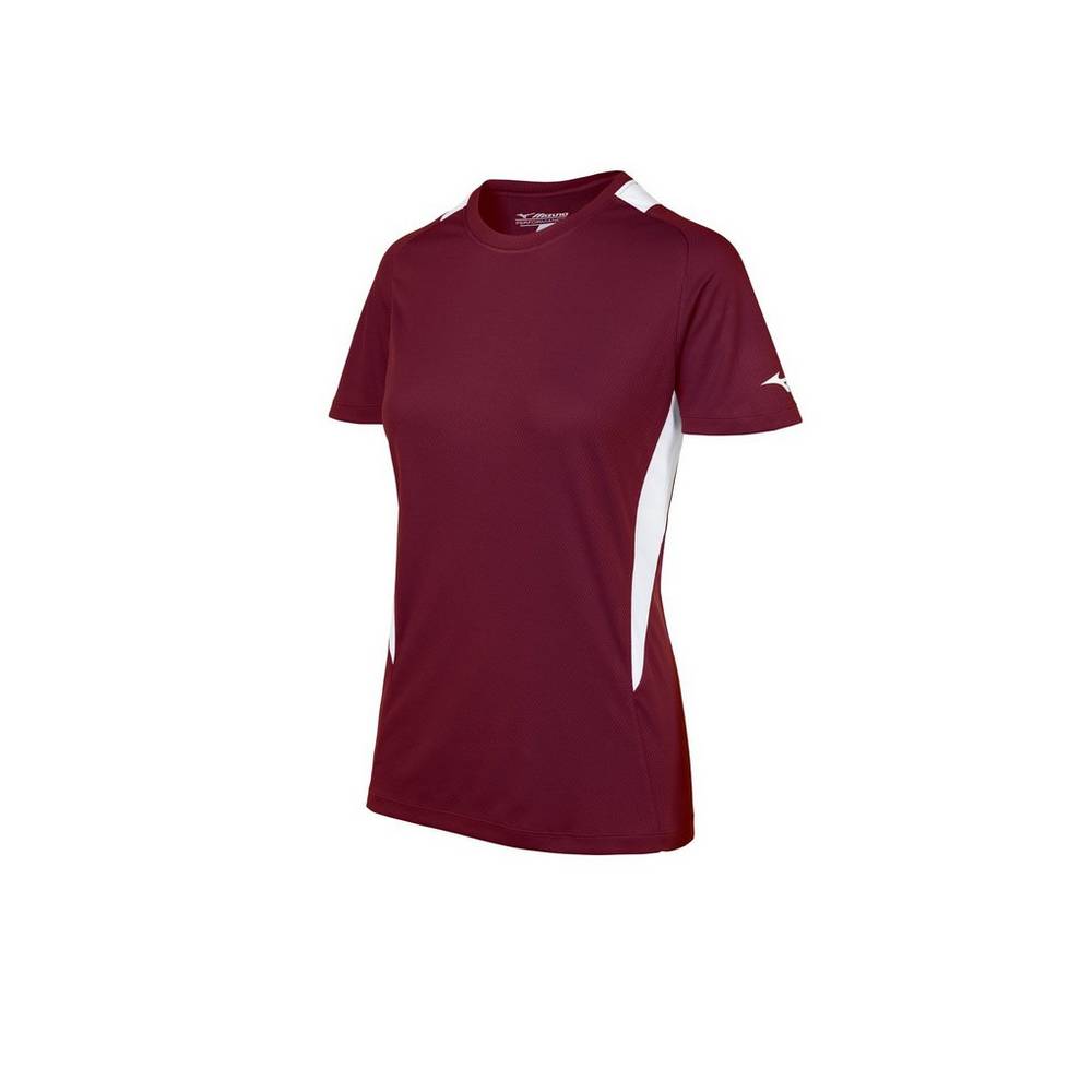 Camisas Mizuno Softball Crew Neck - Mulher - Bordeaux/Branco - IXMDE8502